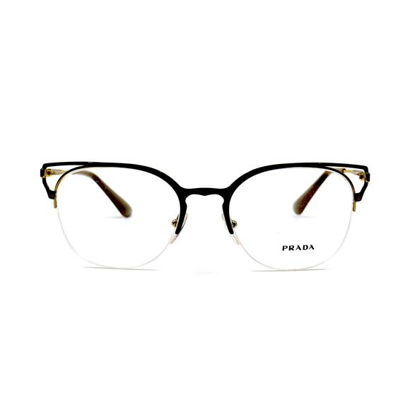 PRADA PR 64U 98R1O1 BROWN GOLD DEMO LENS AUTHENTIC EYEGLASSES FRAME - Picture 2 of 12